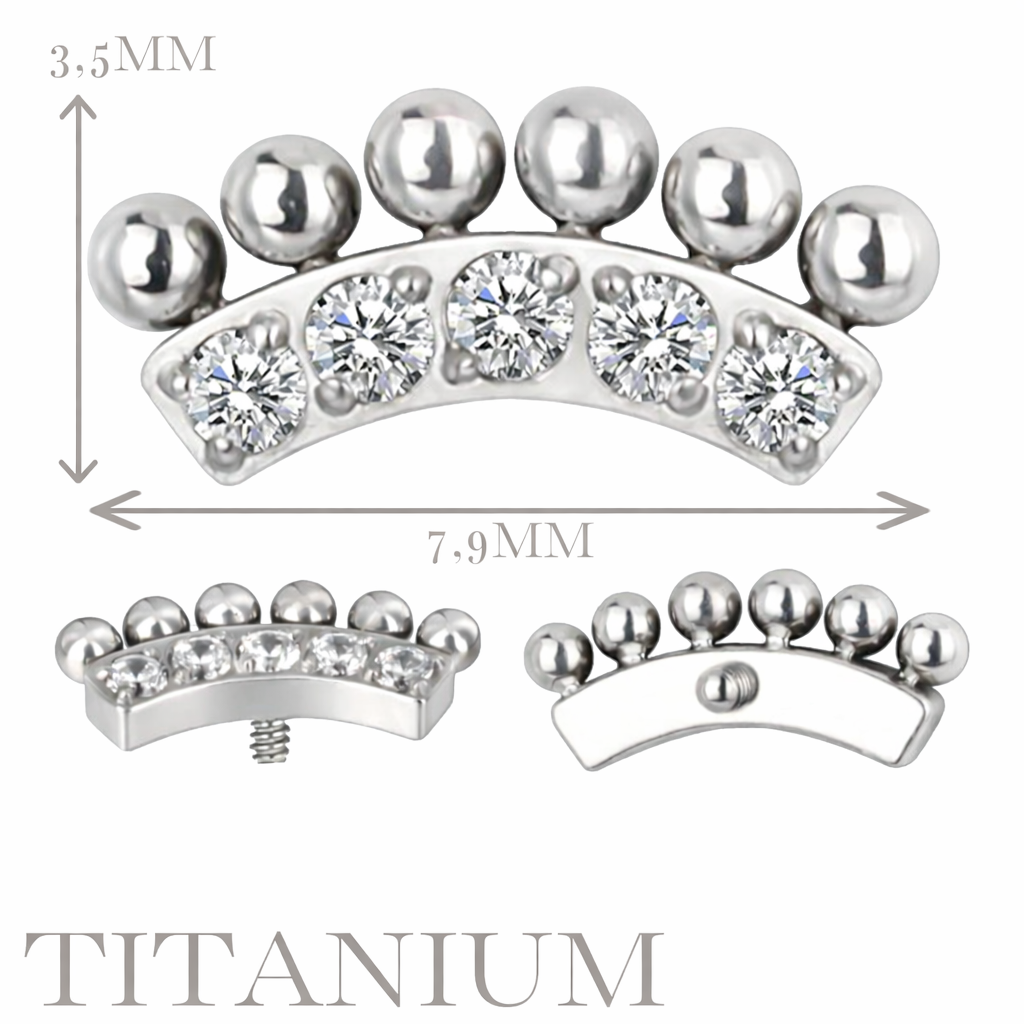 Implant Grade ASTM F136 Titanium 5 CZ Curved Bar With Bead Paved Internaly Threaded Labret