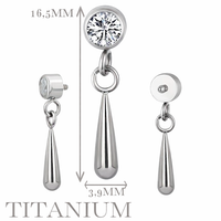 Implant Grade ASTM F136 Titanium Bezel CZ Tear Drop Dangle Internaly Threaded Labret