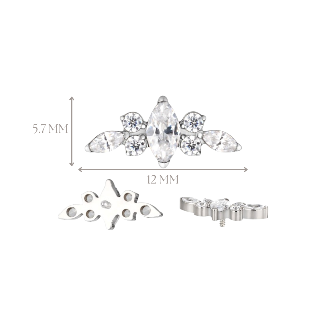 Implant Grade ASTM F136 Titanium 3 Marquise CZ And 4 CZ Flower Internaly Threaded Labret