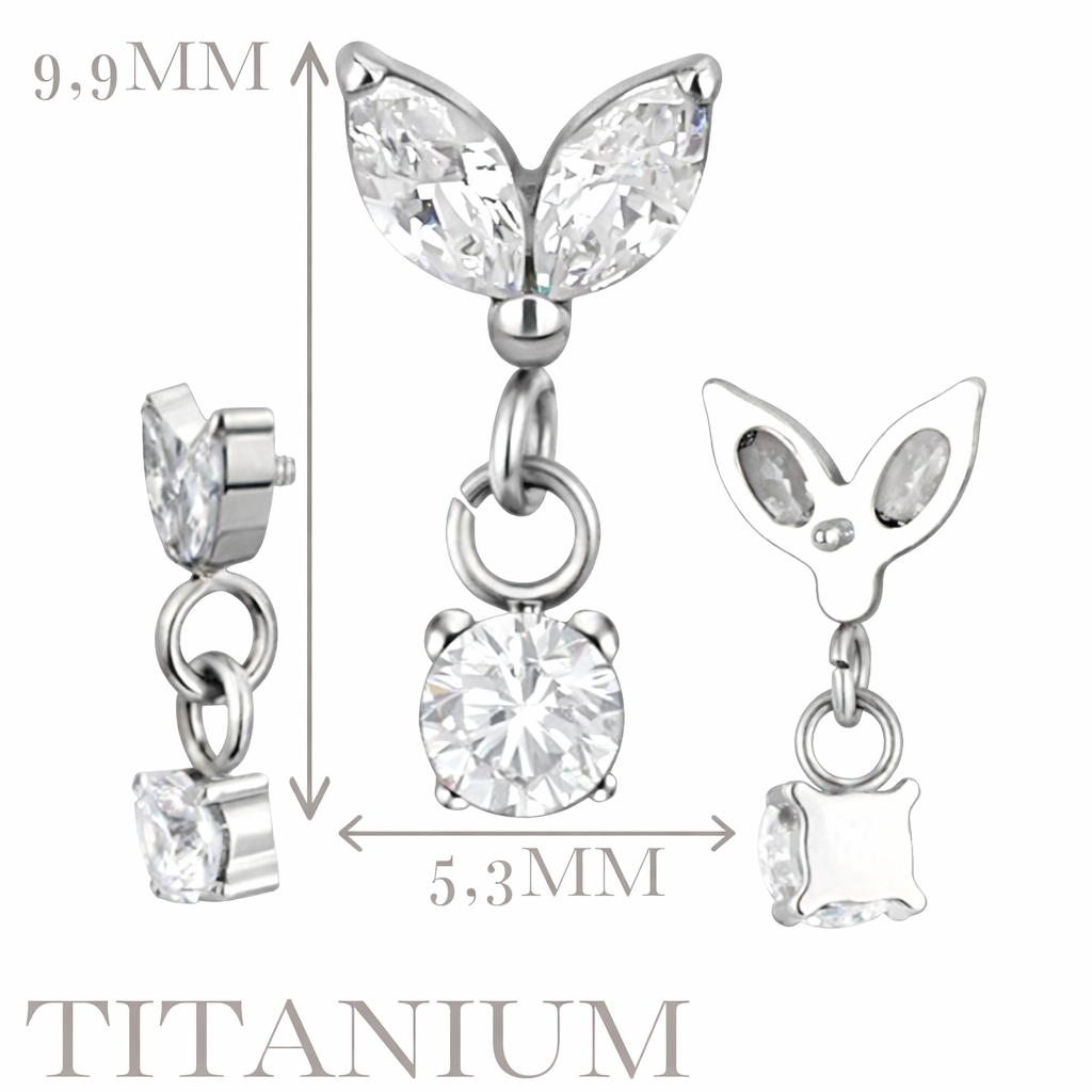 Implant Grade ASTM F136 Titanium 2 Marquise CZ Marquise Dangle CZ Internaly Threaded Labret