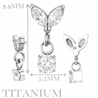Implant Grade ASTM F136 Titanium 2 Marquise CZ Marquise Dangle CZ Internaly Threaded Labret