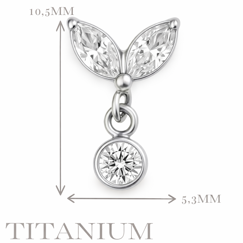 Implant Grade ASTM F136 Titanium 2 Marquise CZ Dangle CZ Internaly Threaded Labret