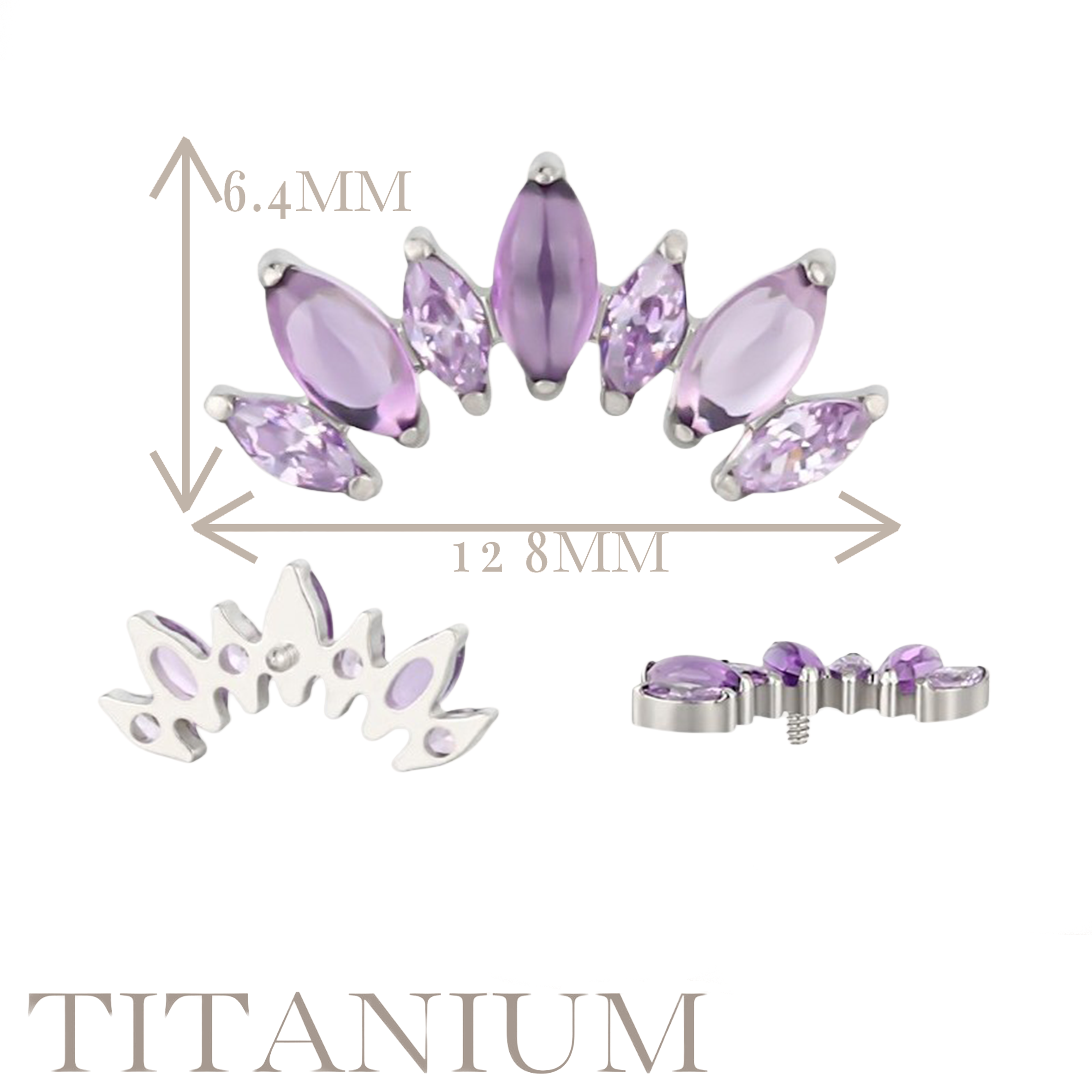 Implant Grade ASTM F136 Titanium Bezel Set 7 Natural Marquise Stone Internaly Threaded Labret