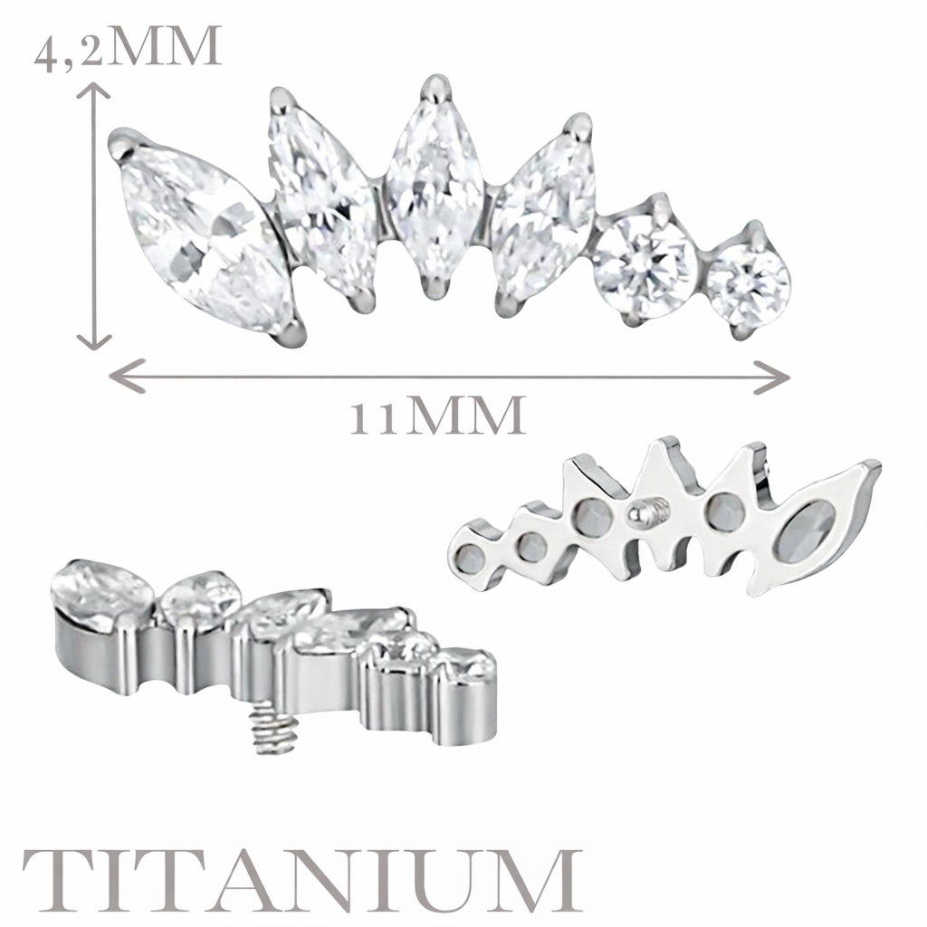 Implant Grade ASTM F136 Titanium Bezel Set 4 CZ Marquise And 2 Round CZ Internaly Threaded Labret