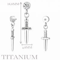 Implant Grade ASTM F136 Titanium Bezel Set CZ With Dangle Sword Internaly Threaded Labret