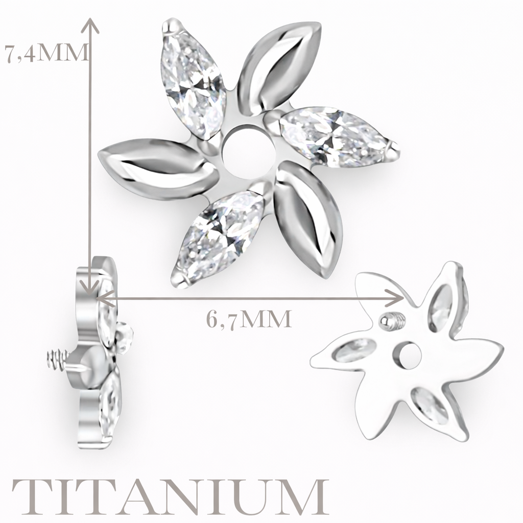 Implant Grade ASTM F136 Titanium Marquise CZ Paved Flower Internaly Threaded Labret