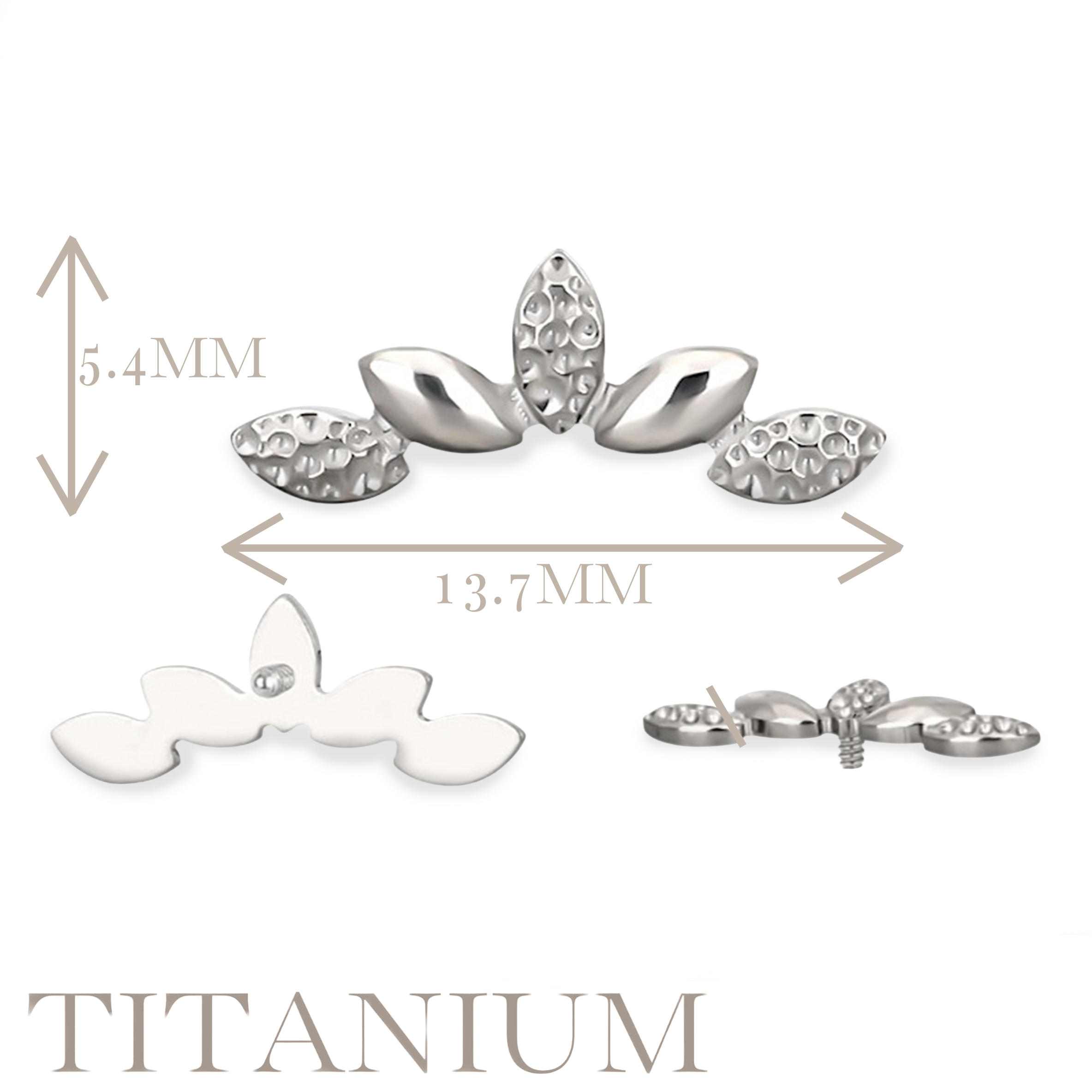 Implant Grade ASTM F136 Titanium 5 Leaves Gap Bumped Cut Internaly Threaded Labret