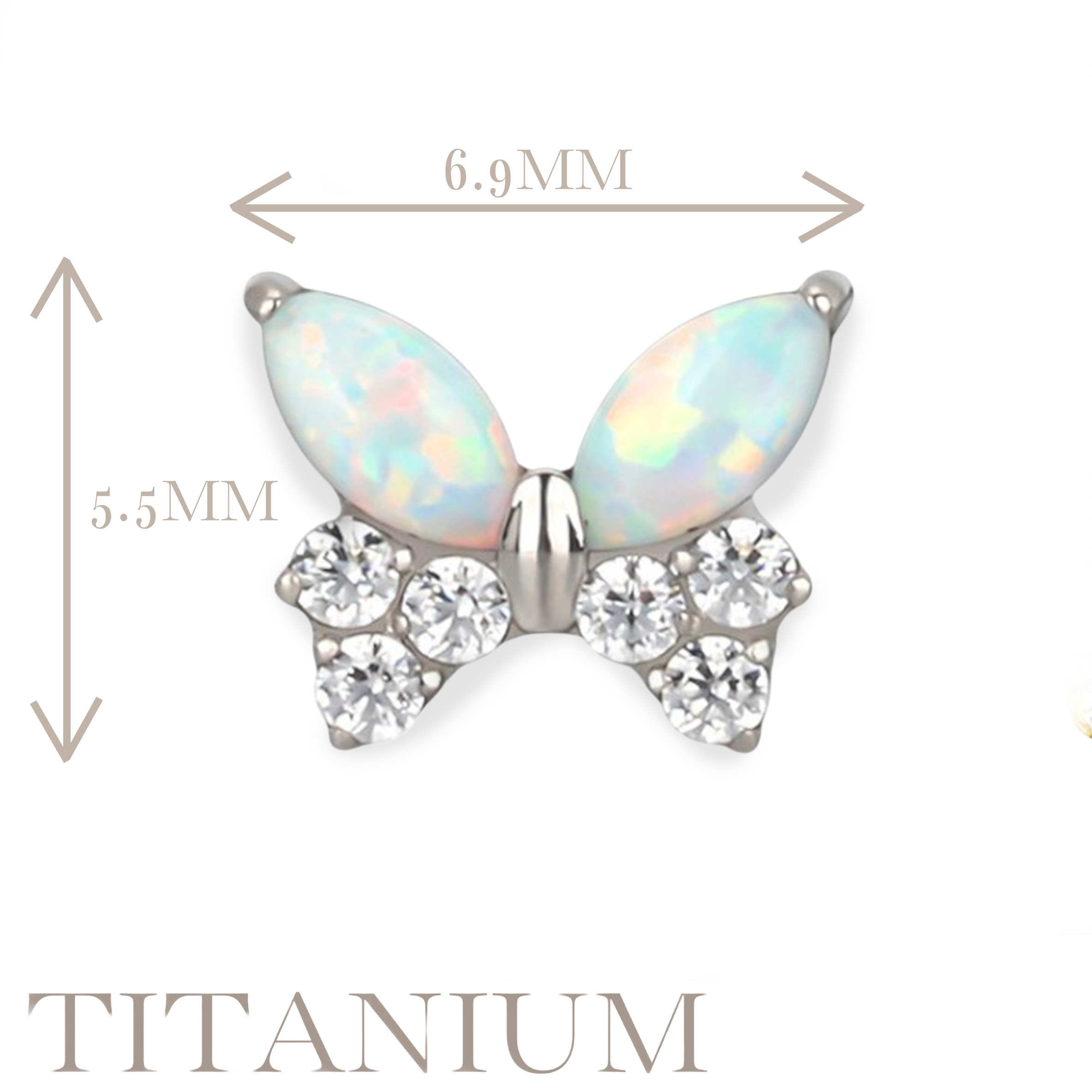 Implant Grade ASTM F136 Titanium CZ Butterfly Internaly Threaded Labret