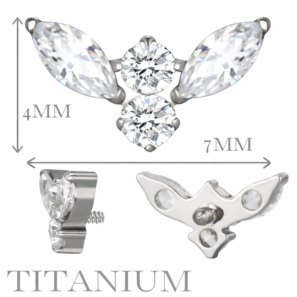 Implant Grade ASTM F136 Titanium 2 Marcquise CZ 2 Round CZ Internaly Threaded Labret