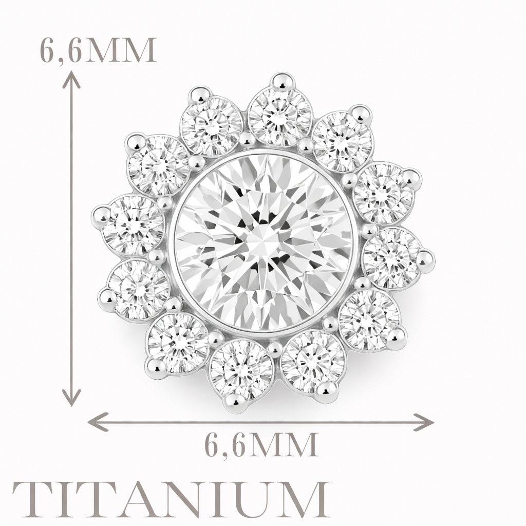 Implant Grade ASTM F136 Titanium Bezel CZ Flower Internaly Threaded Labret