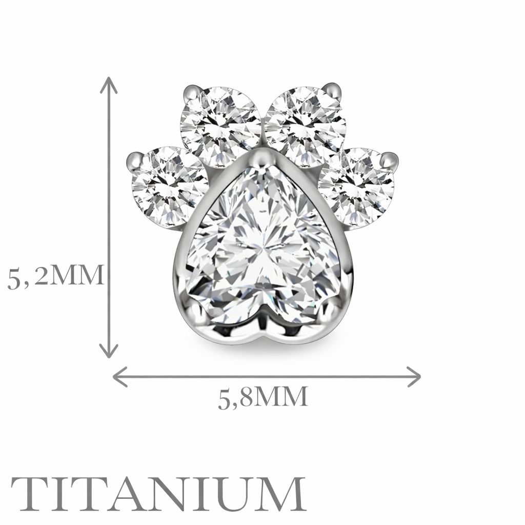 Implant Grade ASTM F136 Titanium Cat Claw With Heart CZ Internaly Threaded Labret