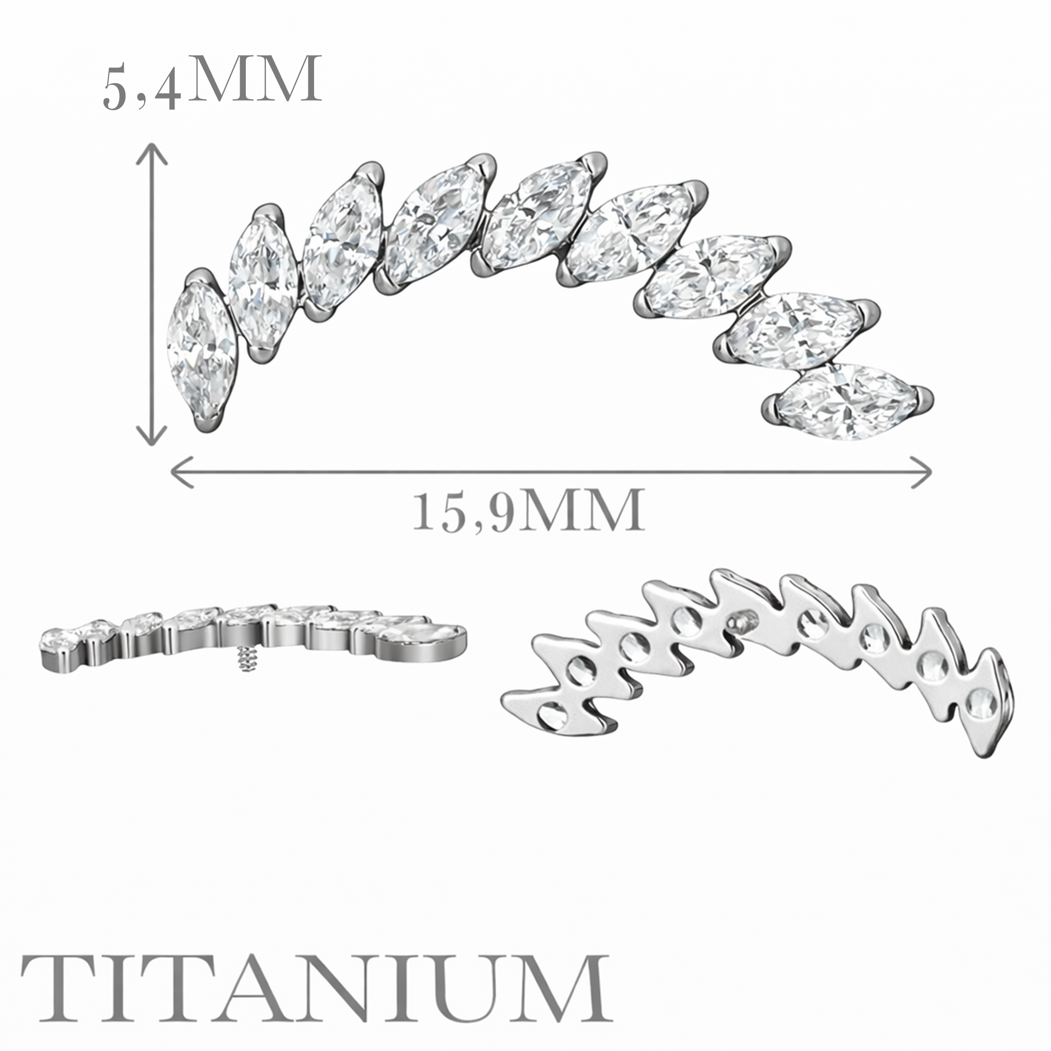 Implant Grade ASTM F136 Titanium 9 Marquise CZ Internaly Threaded Labret