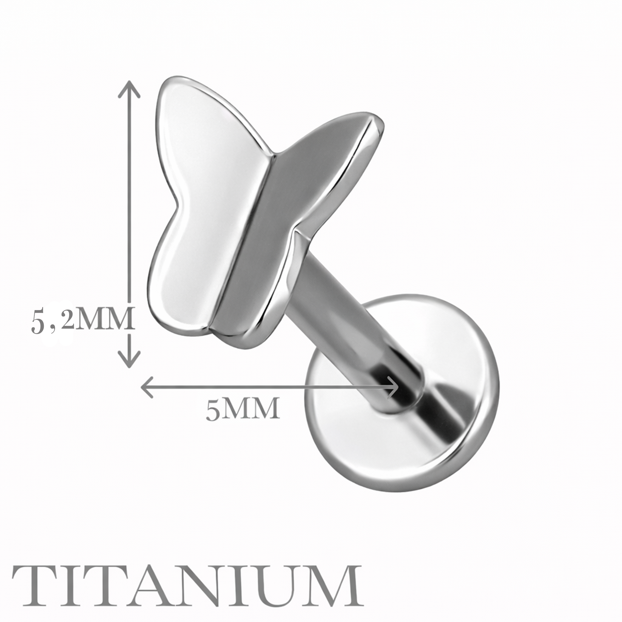 Implant Grade ASTM F136 Titanium Butterfly Internaly Threaded Labret