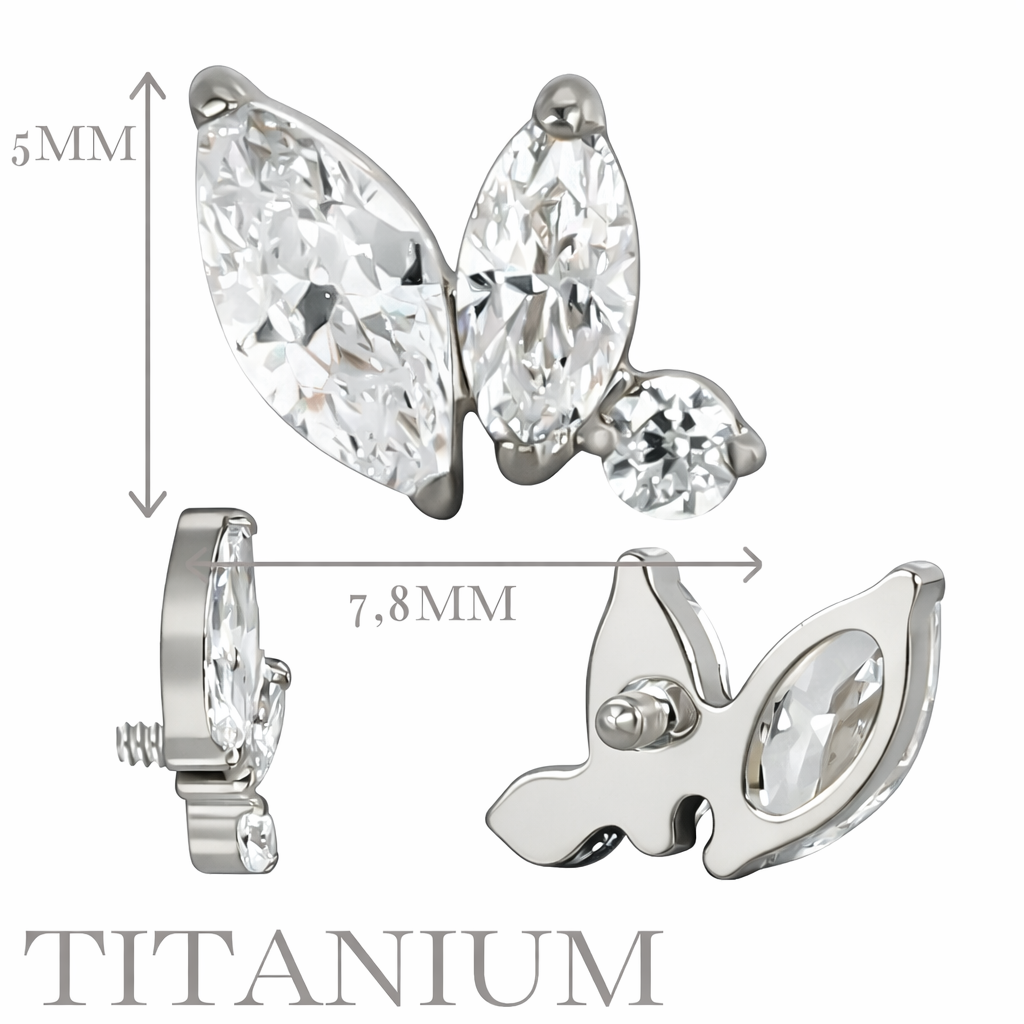Implant Grade ASTM F136 Titanium 2 Marquise CZ And Round CZ Internaly Threaded Labret