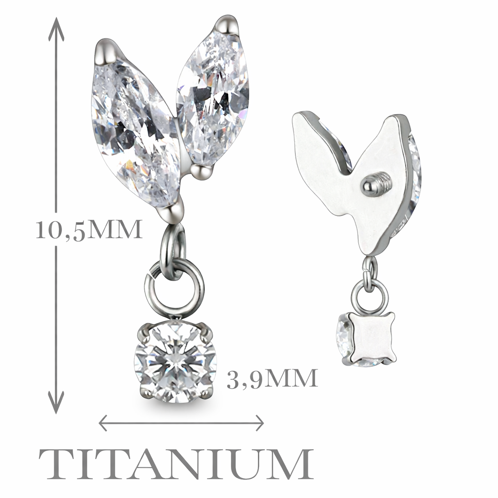 Implant Grade ASTM F136 Titanium 2 Marquise CZ With CZ Dangle Internaly Threaded Labret