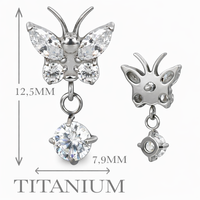 Implant Grade ASTM F136 Titanium Butterfly With Pong Set CZ Dangle Internaly Threaded Labret