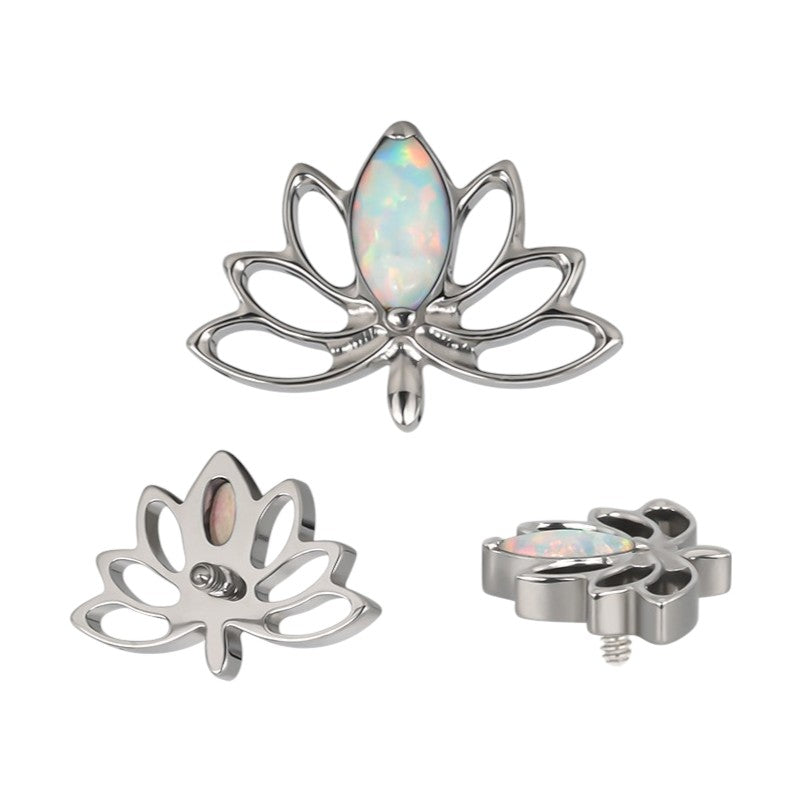 Implant Grade ASTM F136 Titanium Hollow Lotus Flower With Marquise CZ Internaly Threaded Labret