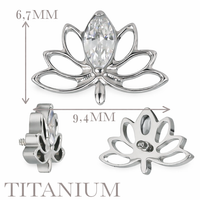 Implant Grade ASTM F136 Titanium Hollow Lotus Flower With Marquise CZ Internaly Threaded Labret