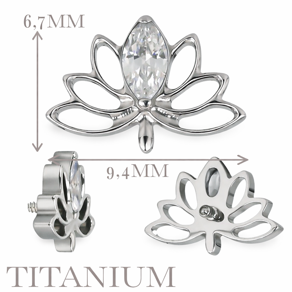 Implant Grade ASTM F136 Titanium Hollow Lotus Flower With Marquise CZ Internaly Threaded Labret