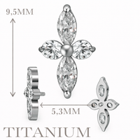 Implant Grade ASTM F136 Titanium 2 Marquise CZ 2 Round CZ Internaly Threaded Labret