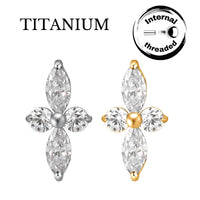 Implant Grade ASTM F136 Titanium 2 Marquise CZ 2 Round CZ Internaly Threaded Labret