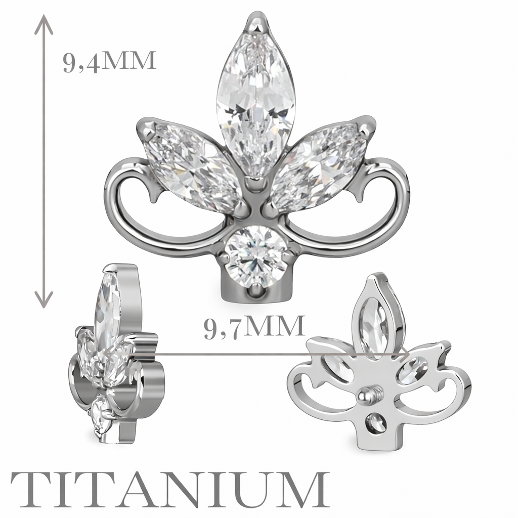 Implant Grade ASTM F136 Titanium Lotus Flower With Marquise CZ Internaly Threaded Labret
