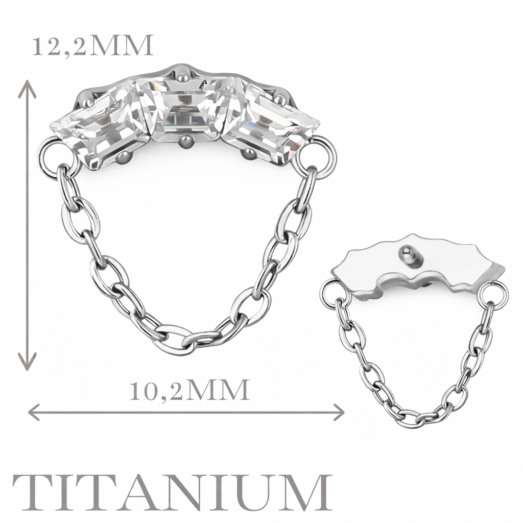 Implant Grade ASTM F136 Titanium 3 Baguette CZ Fan Chain Internaly Threaded Labret