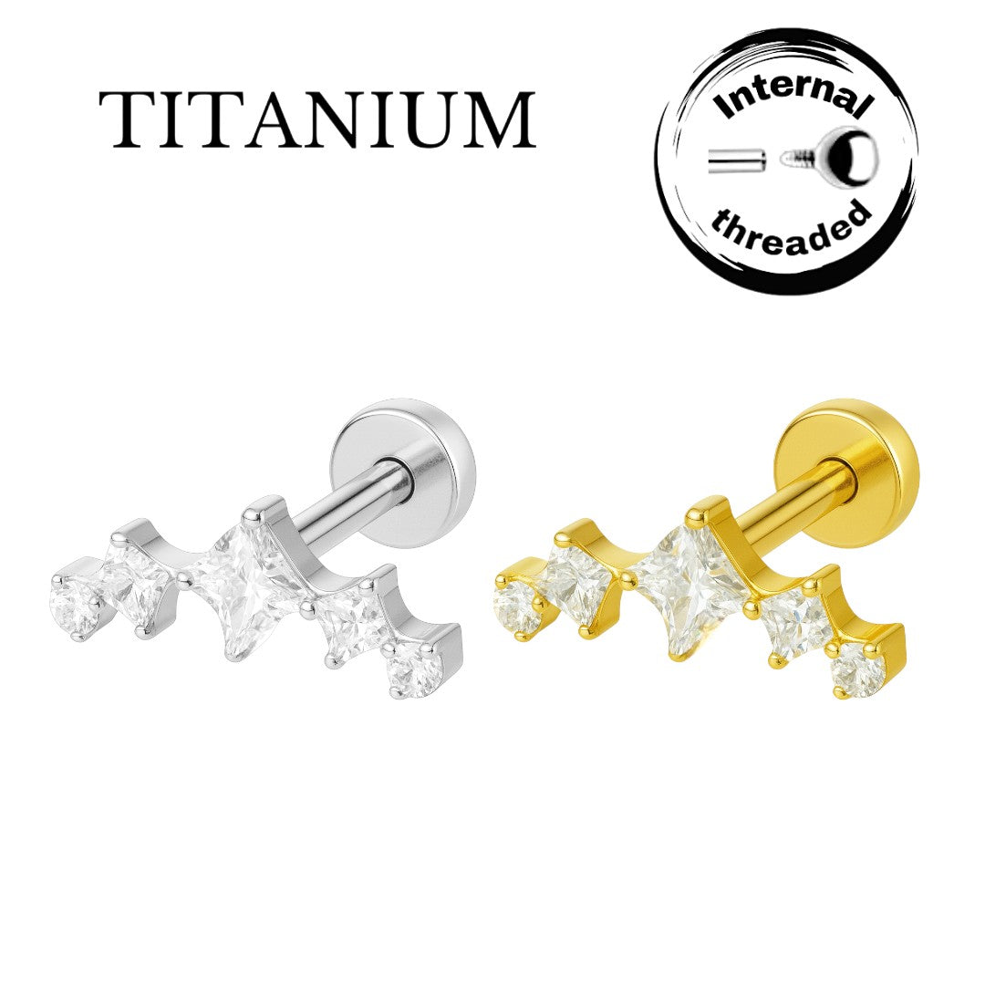 Implant Grade ASTM F136 Titanium Internaly Threaded 5 CZ Labret