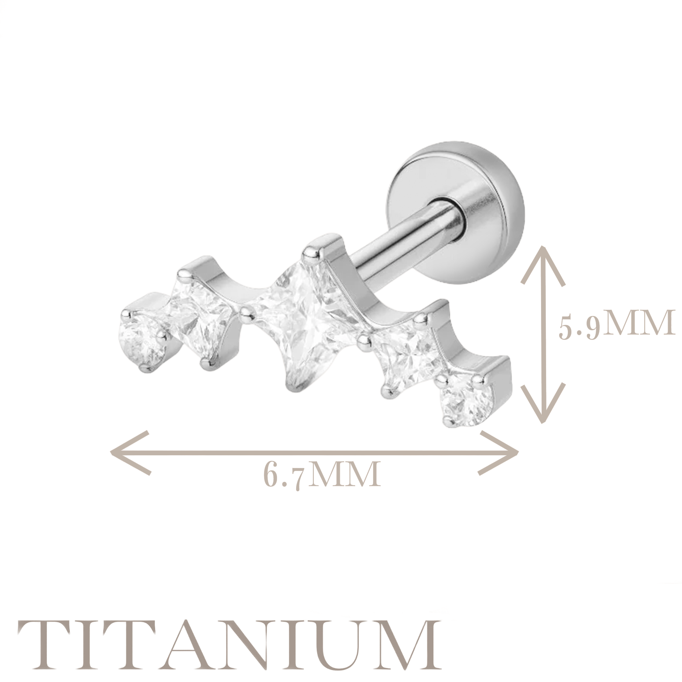 Implant Grade ASTM F136 Titanium Internaly Threaded 5 CZ Labret