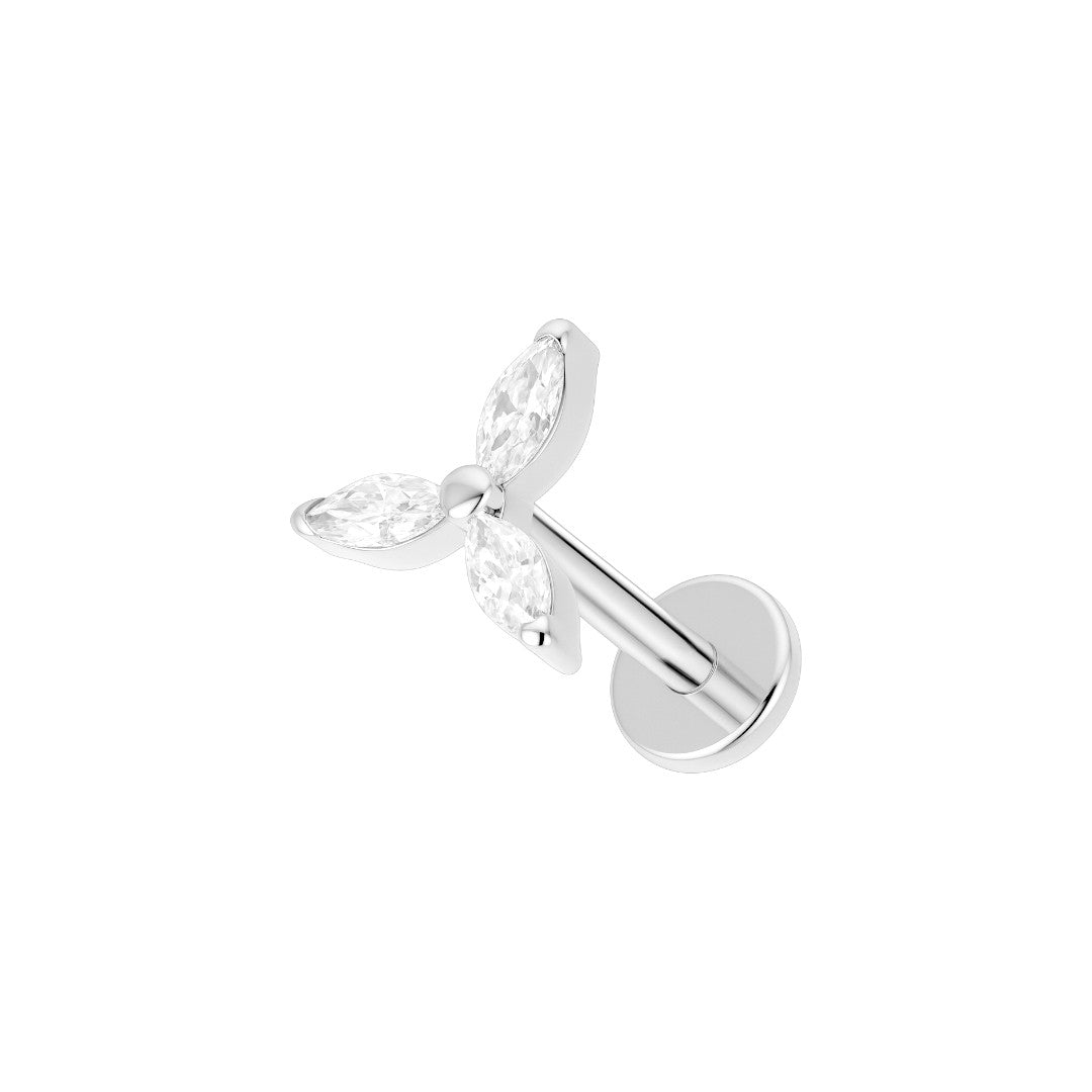 Implant Grade ASTM F136 Titanium Internaly Threaded Tripple CZ Flower Labret