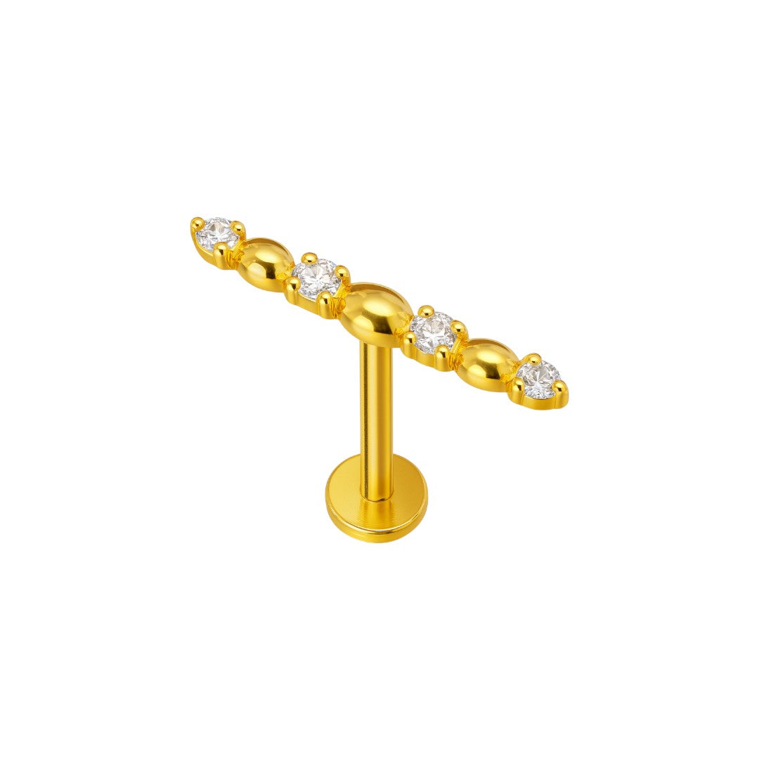 Implant Grade ASTM F136 Titanium Internaly Threaded 4 CZ Bar Labret