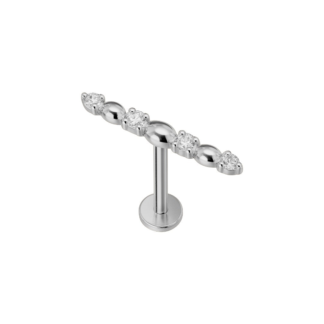 Implant Grade ASTM F136 Titanium Internaly Threaded 4 CZ Bar Labret