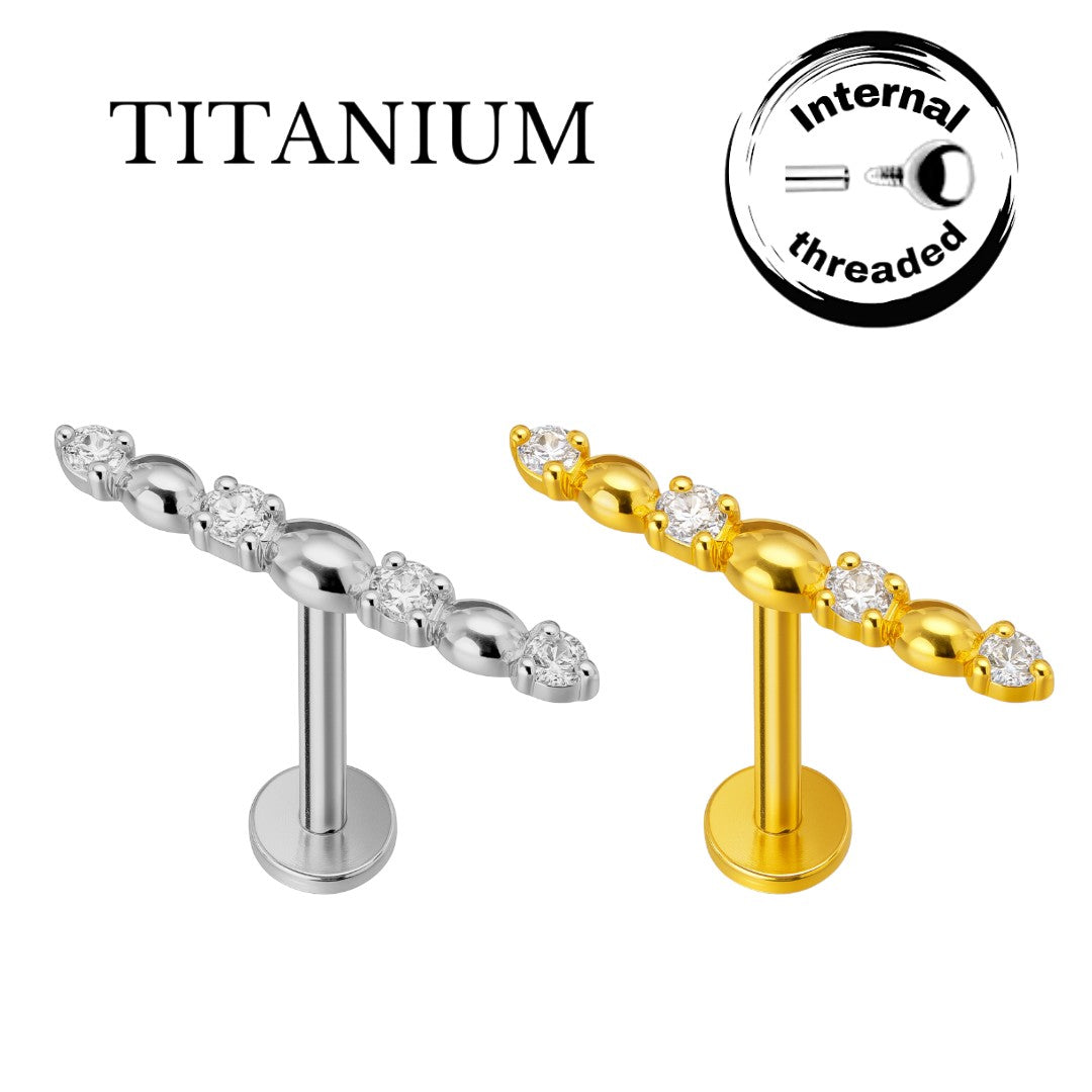 Implant Grade ASTM F136 Titanium Internaly Threaded 4 CZ Bar Labret