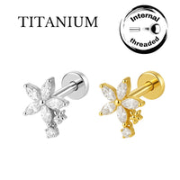 Implant Grade ASTM F136 Titanium Internaly Threaded CZ Flowered Labret
