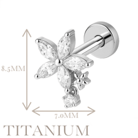 Implant Grade ASTM F136 Titanium Internaly Threaded CZ Flowered Labret