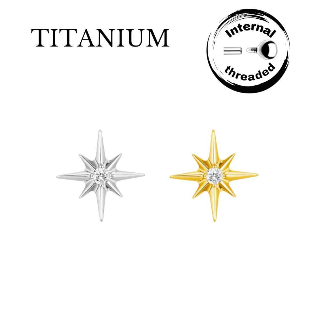 Implant Grade ASTM F136 Titanium Internaly Threaded Star Stone Labret