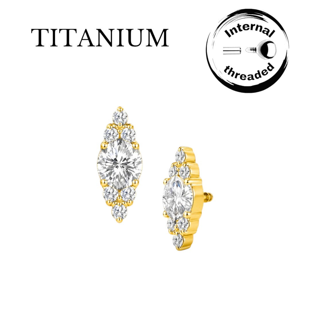 Implant Grade ASTM F136 Titanium Labret 3 Stones One Big Middle Stone