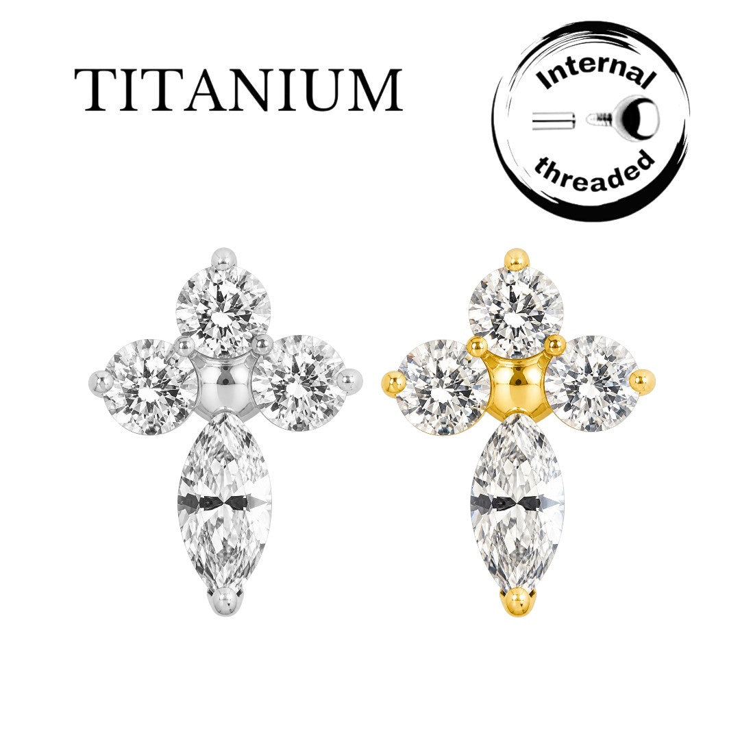 Implant Grade ASTM F136 Titanium Labret Marquise 3 Round 1 Oval Stone