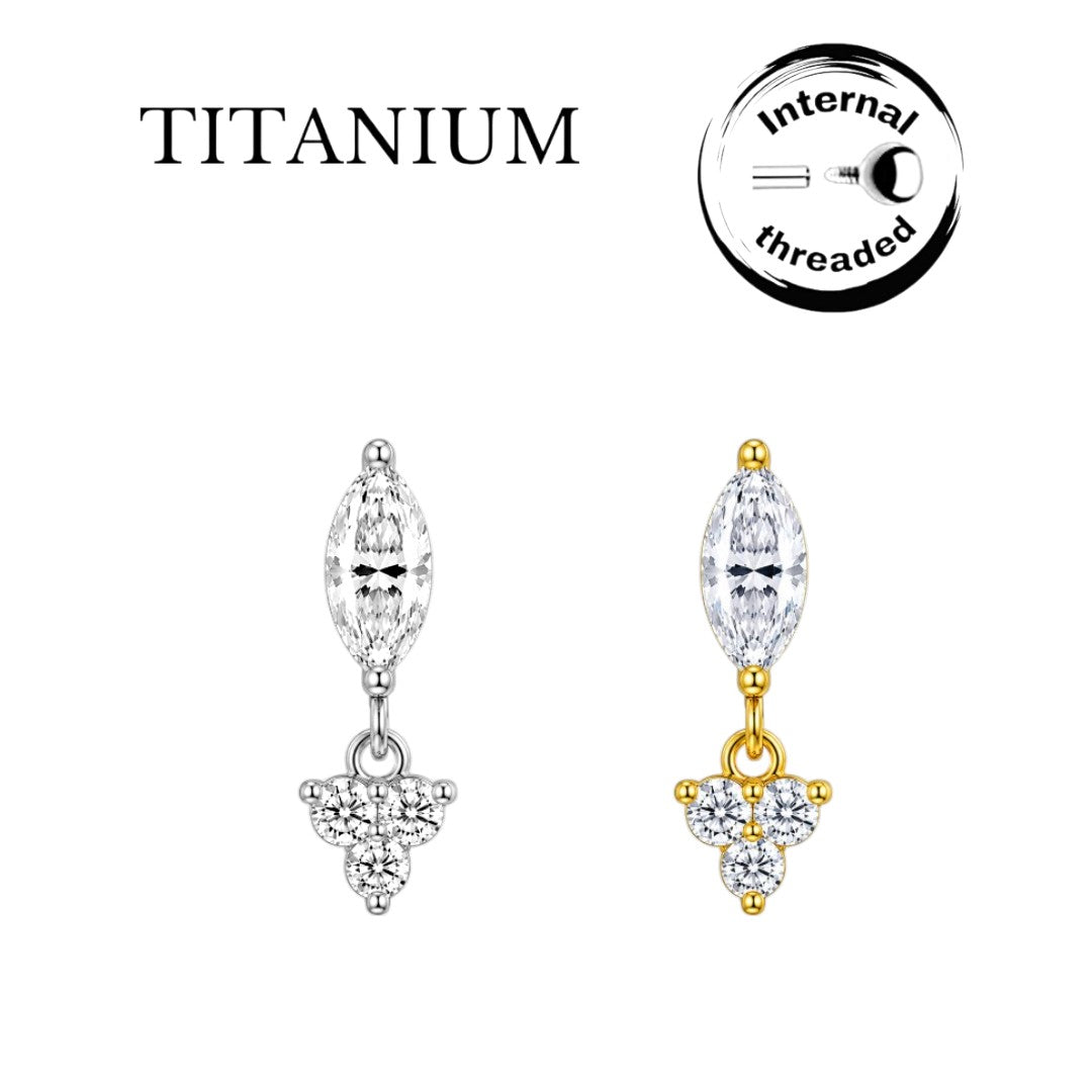 Implant Grade ASTM F136 Titanium Oval Stone Dangle 3 Stones