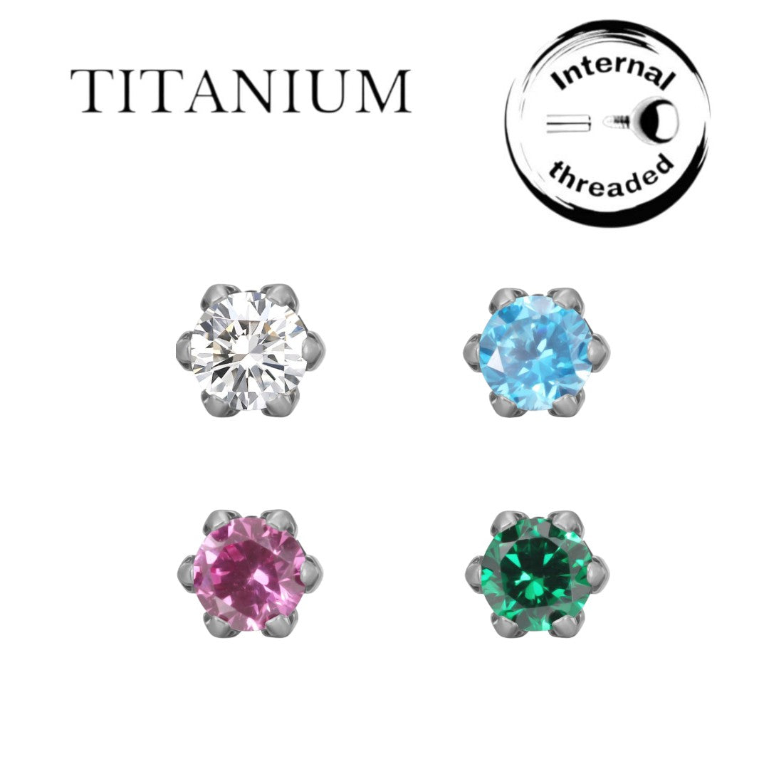 Implant Grade ASTM F136 Titanium Labret CZ Flower Internaly Threaded
