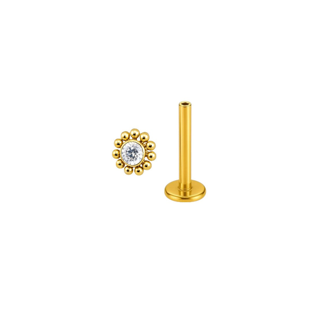Implant Grade ASTM F136 Titanium CZ With Cluster Ball Surrounding Labret Push In