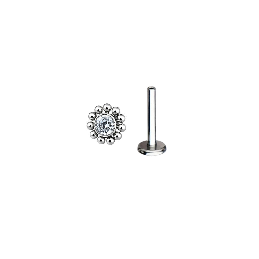 Implant Grade ASTM F136 Titanium CZ With Cluster Ball Surrounding Labret Push In