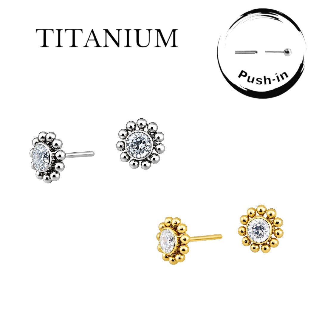 Implant Grade ASTM F136 Titanium CZ With Cluster Ball Surrounding Labret Push In