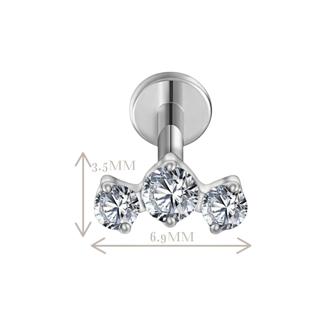 Implant Grade ASTM F136 Titanium 3 CZ Blaze Set Curve Labret Push In