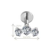 Implant Grade ASTM F136 Titanium 3 CZ Blaze Set Curve Labret Push In