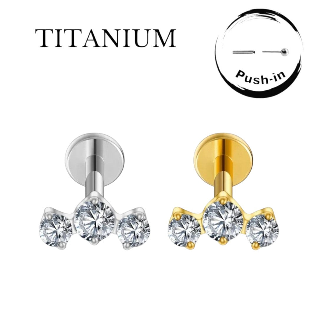 Implant Grade ASTM F136 Titanium 3 CZ Blaze Set Curve Labret Push In