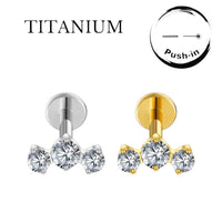 Implant Grade ASTM F136 Titanium 3 CZ Blaze Set Curve Labret Push In