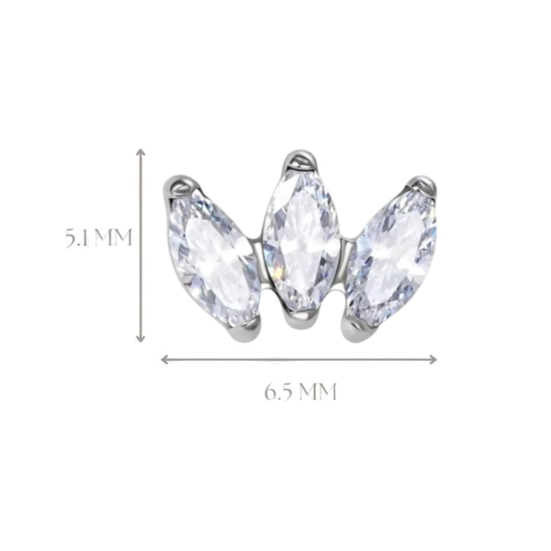 Implant Grade ASTM F136 Titanium 3 Marquise Blaze Set Curve Labret Push In