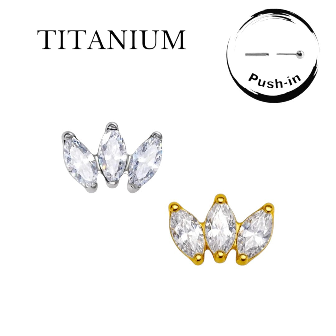Implant Grade ASTM F136 Titanium 3 Marquise Blaze Set Curve Labret Push In