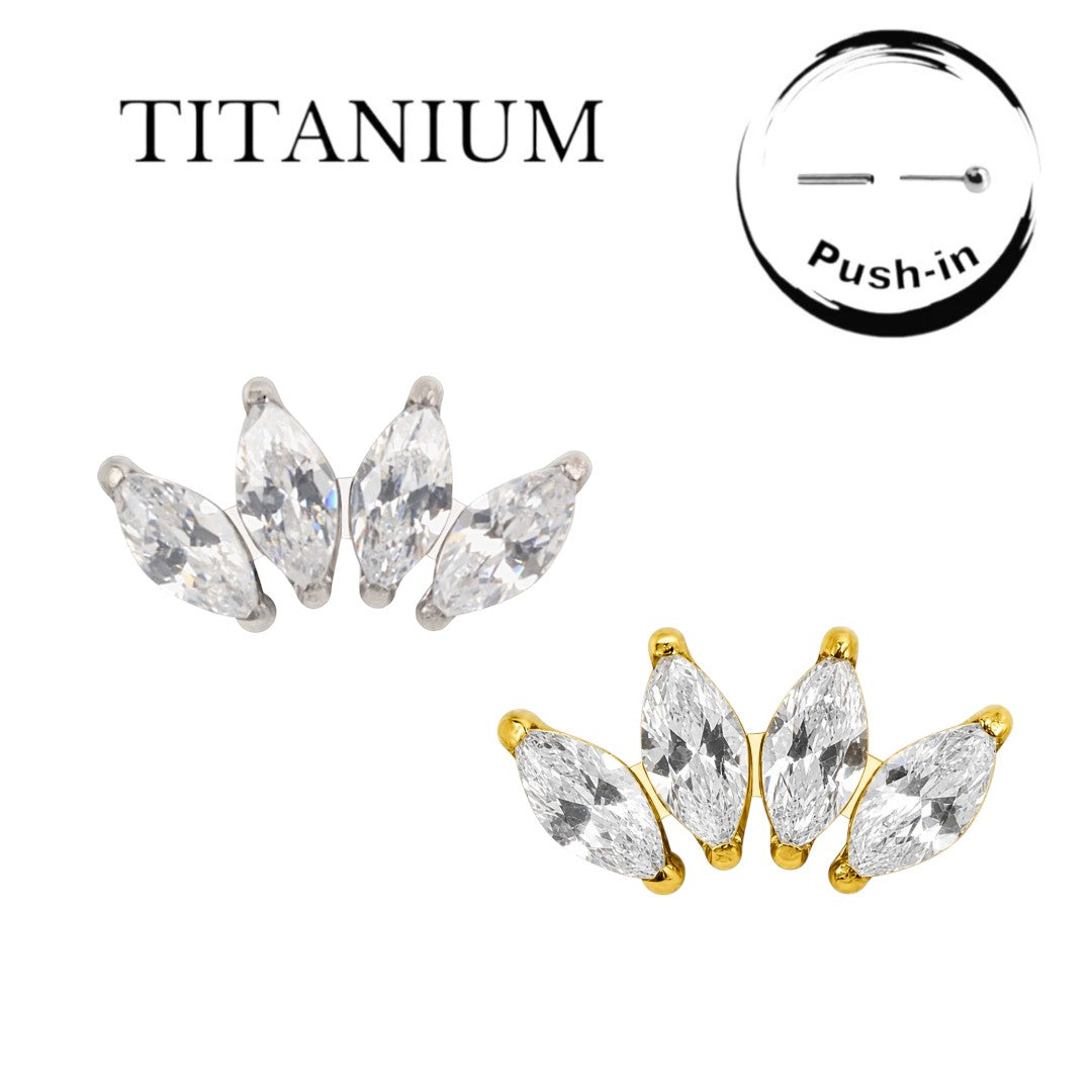 Implant Grade ASTM F136 Titanium  4 Prong Set Marquise CZ Labret Push In